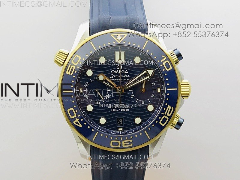 Seamaster 300M Chrono Blue Ceramic Bezel SS/YG N1F 1:1 Best Edition Blue Dial on Blue Rubber Strap A9900