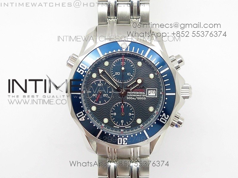 Seamaster 300m Chrono SS B50 Blue Dial on SS Bracelet A7750