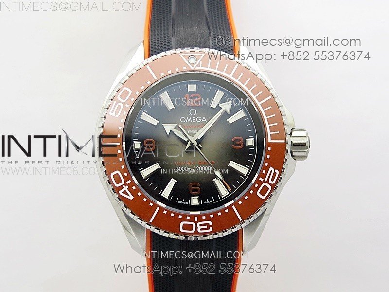 Seamaster 6000M Ultra Deep SS TF 1:1 Best Edition Gray Dial Orange Ceramic Bezel on Black Rubber Strap A2824