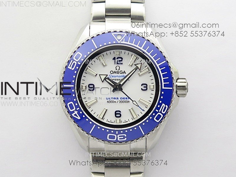 Seamaster 6000M Ultra Deep SS TF 1:1 Best Edition White Dial Blue Ceramic Bezel on SS Bracelet A2824