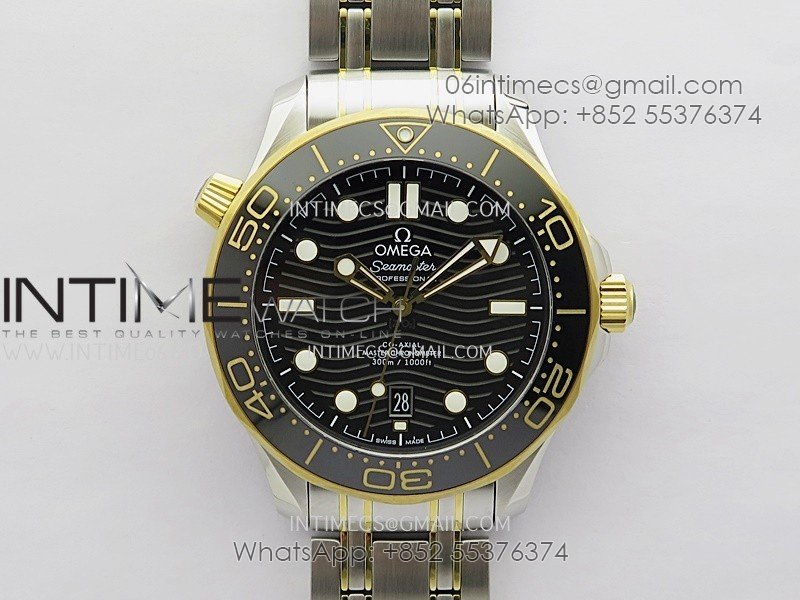 Seamaster Diver 300M Black Ceramic Bezel SS/YG V4 VSF 1:1 Best Edition Black Dial On SS/YG Bracelet Super Clone Asian 8800
