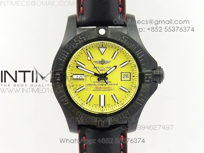 Seawolf DLC Best Edition SuperLumed Yellow Dial on leather Strap A2836(Super Thick Crystal)