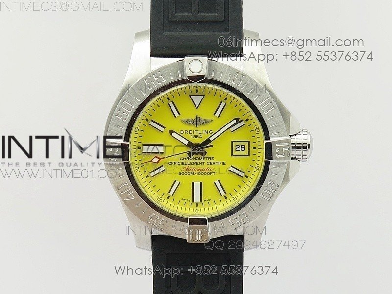 Seawolf SS 1:1 Best Edition SuperLumed Yellow Dial Sticks Markers on Rubber Strap A2824(Super Thick Crystal)