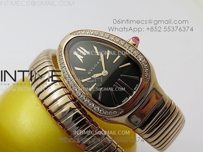 Serpenti 35mm Diamonds Bezel RG BVF 1:1 Best Edition Black Dial on RG Bracelet Ronda Quartz