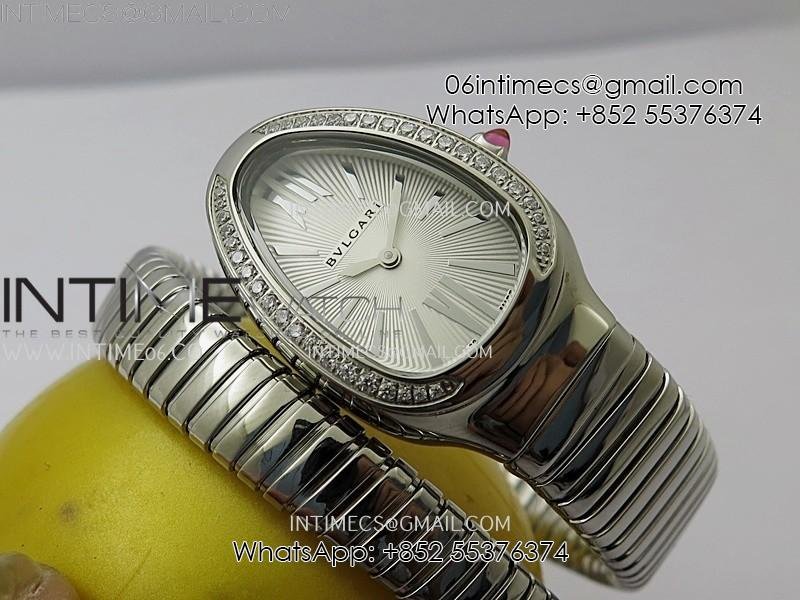 Serpenti 35mm Diamonds Bezel SS BVF 1:1 Best Edition Silver Dial on SS Bracelet Ronda Quartz