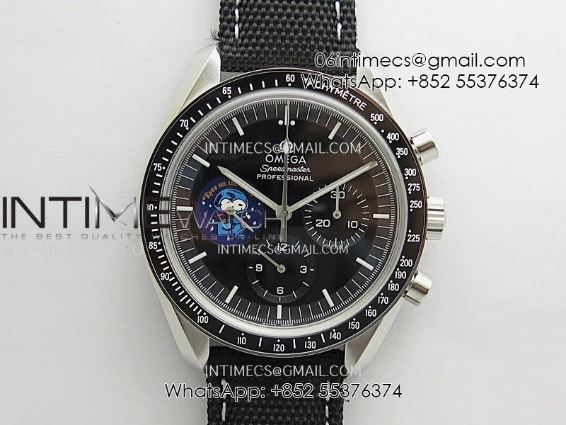 Speedmaster Professional Snoopy SS SMF 1:1 Best Edition Black Dial On Black Nylon Strap A3861(Free SS Bracelet)