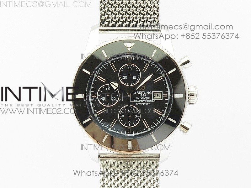 Super Ocean 1884 Heritage Black Ceramic Bezel SS Black Dial on A7750