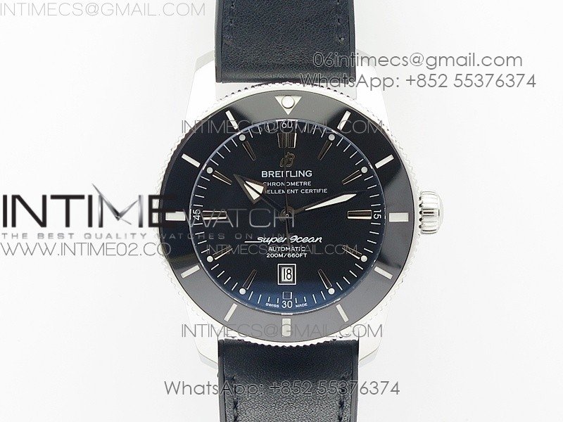 Super Ocean Heritage Black Ceramic Bezel SS Black Dial on Black Gummy Strap A2824