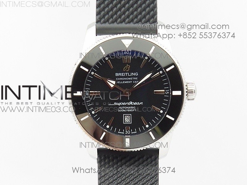 Super Ocean Heritage Black Ceramic Bezel SS Black Dial on Rubber Strap A2824