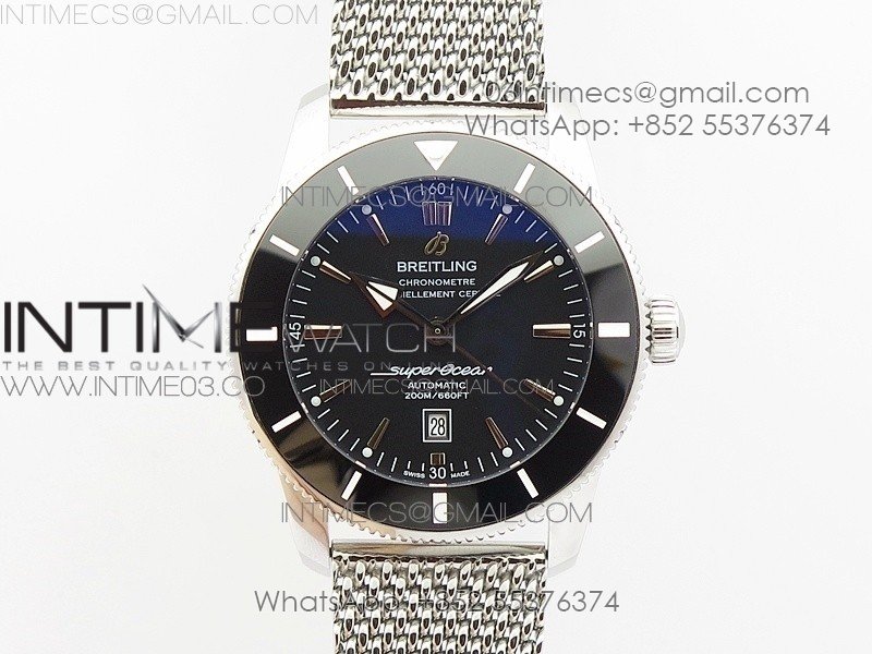 Super Ocean Heritage Black Ceramic Bezel SS Black Dial on SS Bracelet A2824