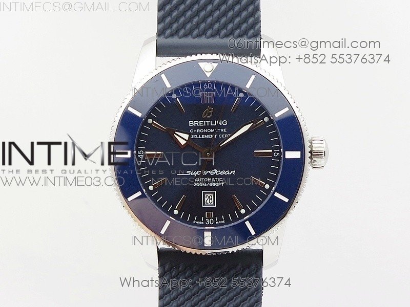 Super Ocean Heritage Blue Ceramic Bezel SS Blue Dial on Rubber Strap A2824