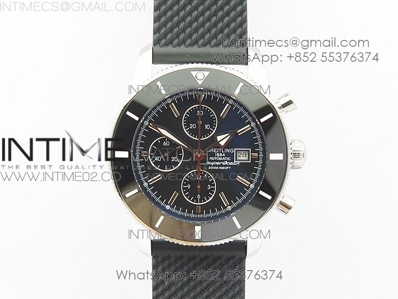 Super Ocean Heritage Brown Ceramic Bezel SS Black Dial on Black Rubber Strap A7750