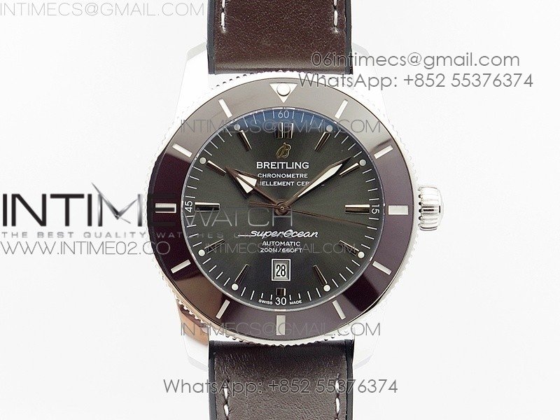 Super Ocean Heritage Brown Ceramic Bezel SS Gray Dial on Brown Gummy Strap A2824