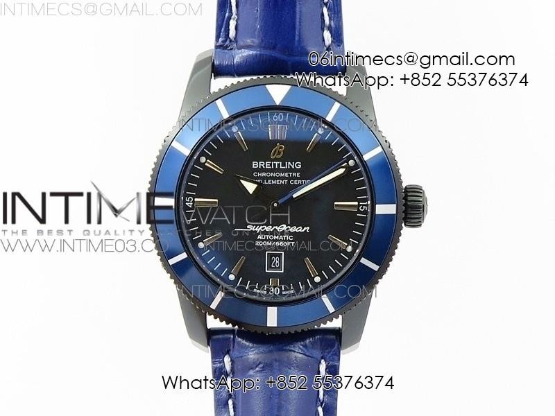 Super Ocean Heritage DLC Black Dial on Blue Leather Strap A2824
