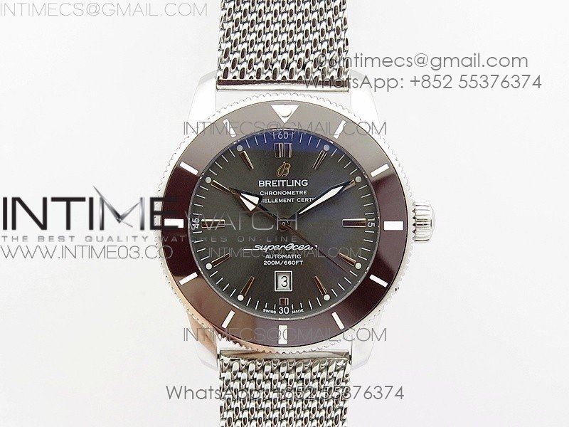 Super Ocean Heritage Gray Ceramic Bezel SS Gray Dial on SS Bracelet A2824