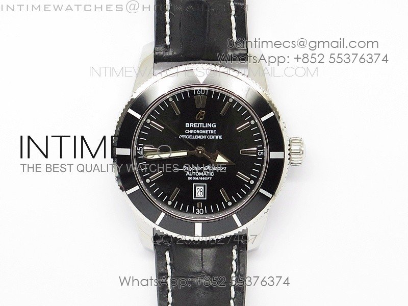 Super Ocean Heritage SS Black Dial on Black Leather Strap A2824
