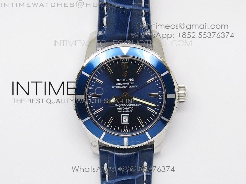 Super Ocean Heritage SS Blue Dial on Blue Leather Strap A2824
