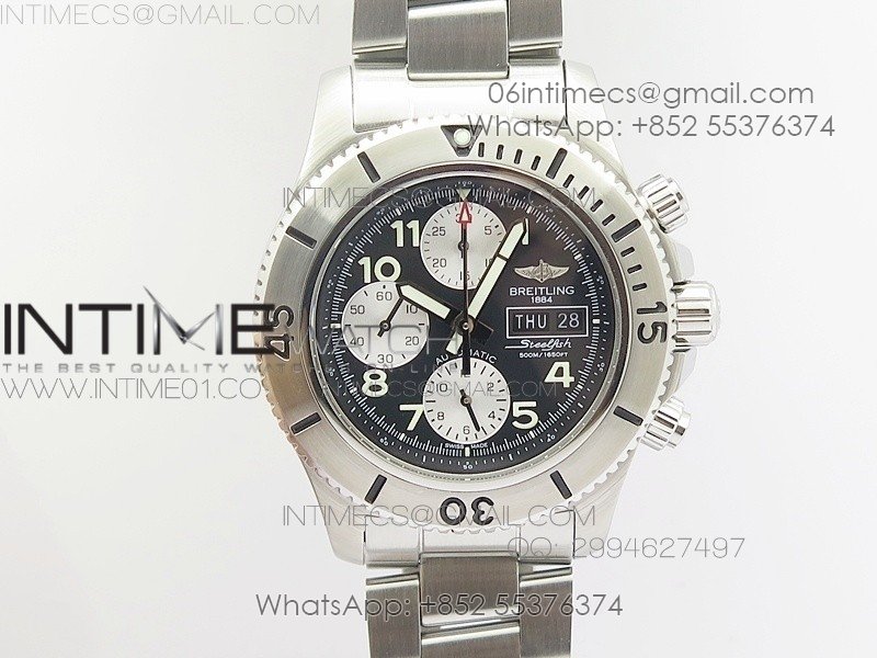 Super Ocean Steelfish SS Black Dial on SS Bracelet A7750