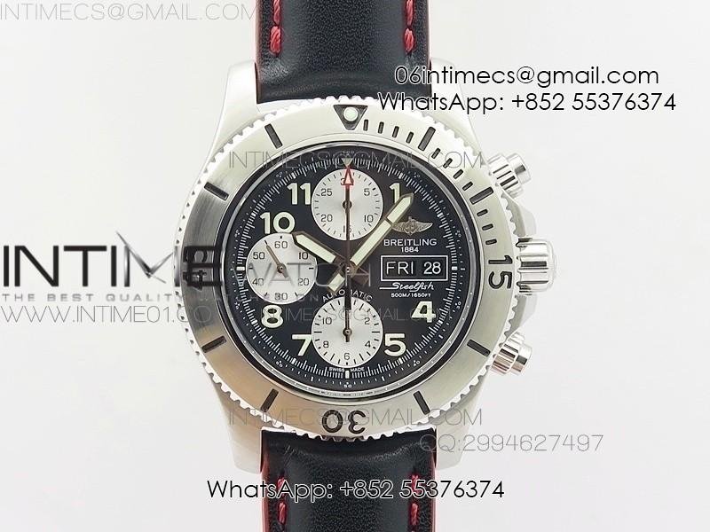 SuperOcan SteelFish SS Black Dial on Black Leather Strap A7750