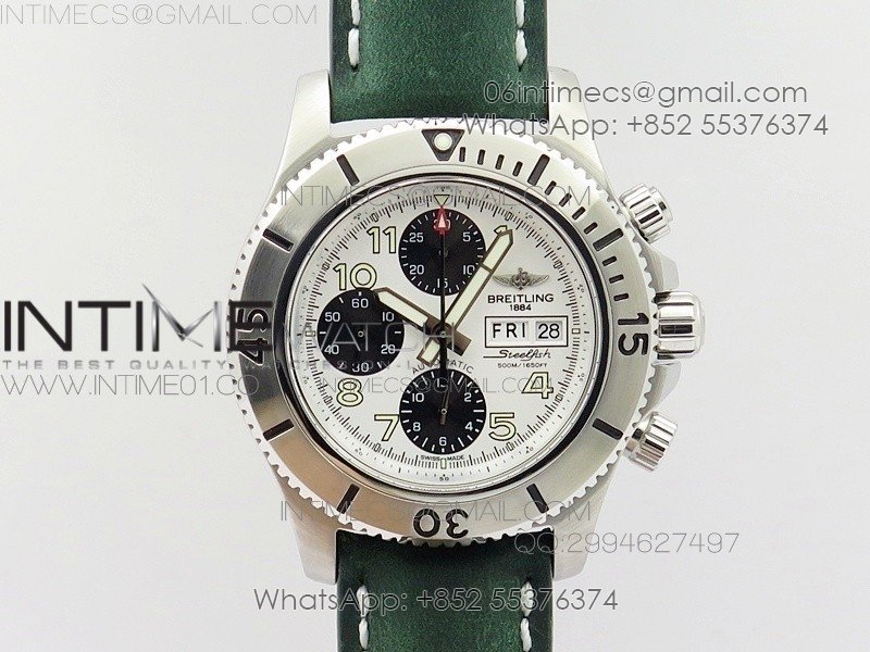 SuperOcan SteelFish SS White Dial on Green Leather Strap A7750