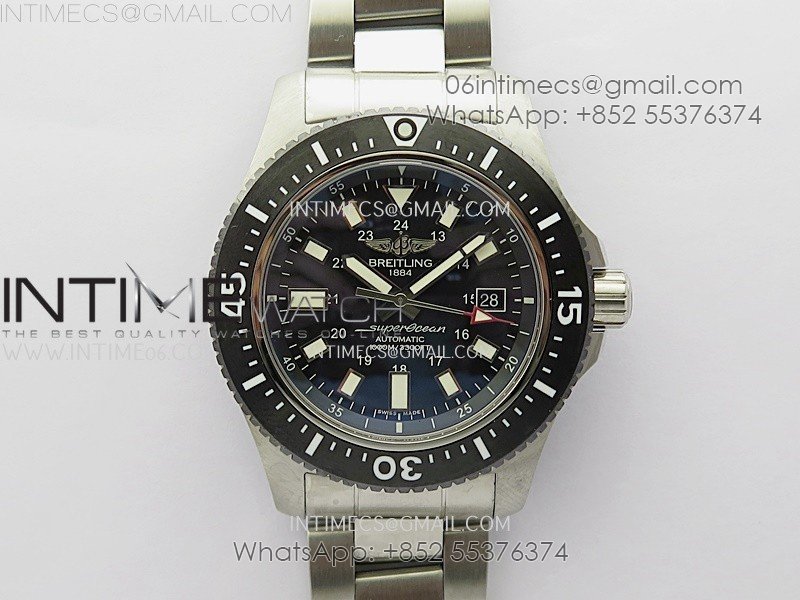 SuperOcean 44mm Special Black Ceramic EF 1:1 Best Edition Black Dial on SS Bracelet A2824