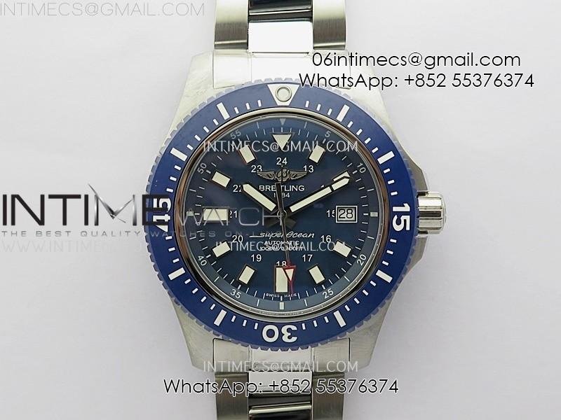SuperOcean 44mm Special Black Ceramic EF 1:1 Best Edition Blue Dial on SS Bracelet A2824