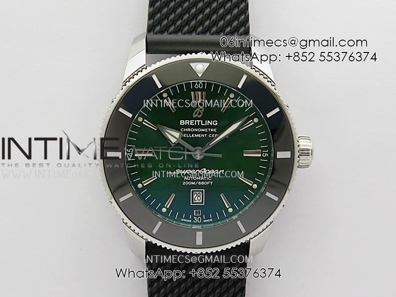 superocean-46mm-green-ceramic-bezel-ss-b50-11-best-edition-green-dial-on-black-rubber-strap-a2824.jpg SuperOcean 46mm Green Ceramic Bezel SS B50 1:1 Best Edition Green Dial On Black Rubber Strap A2824 - Image 1