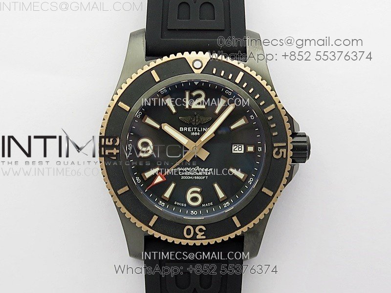 SuperOcean Automatic 44mm DLC/RG TF 1:1 Best Edition Black Dial on Black Rubber Strap A2824