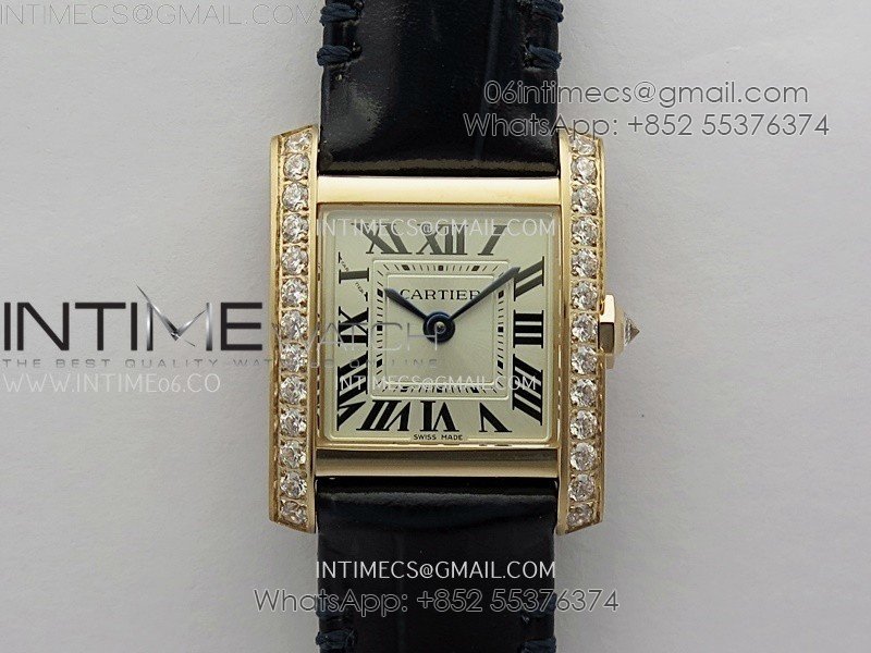 Tank Francaise Ladies 21.2mm Diamond Bezel RG 8848F 1:1 Best Edition Silver Dial on Black Leather Strap Ronda Quartz V2