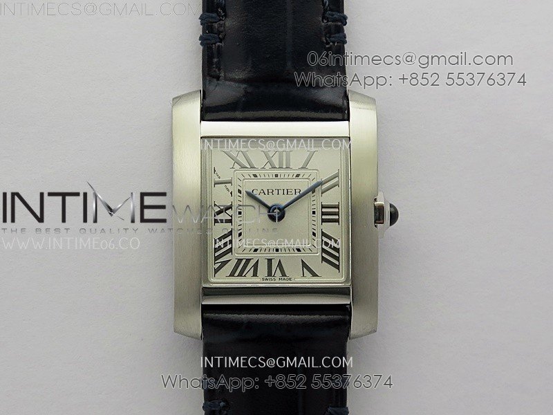 Tank Francaise Ladies 21.2mm SS 8848F 1:1 Best Edition Silver Dial on Black Leather Strap Ronda Quartz V2