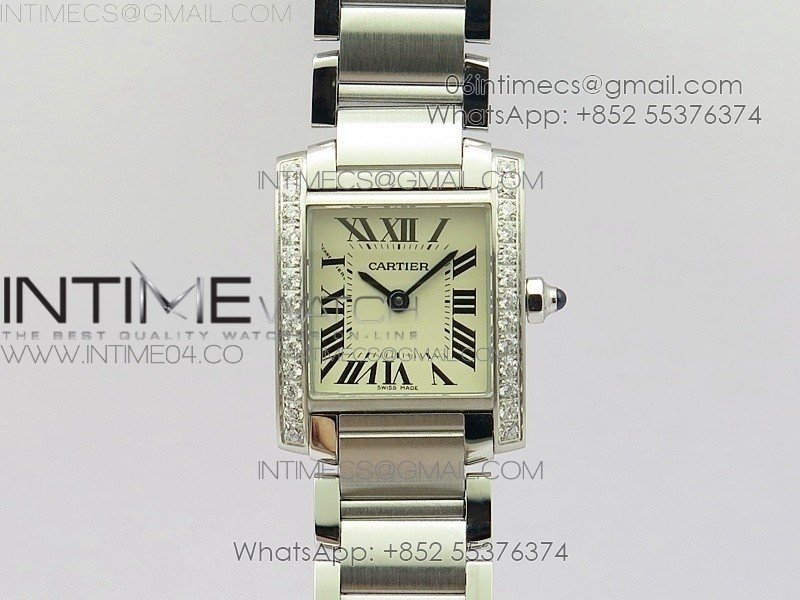 Tank Francaise Ladies 25mm Dia Bezel SS 8848F 1:1 Best Edition Ivory Dial on SS Bracelet Ronda Quartz