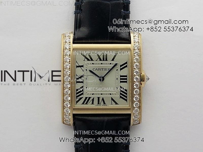 Tank Francaise Ladies 27mm Diamond Bezel RG 8848F 1:1 Best Edition Silver Dial on Black Leather Strap Ronda Quartz V2